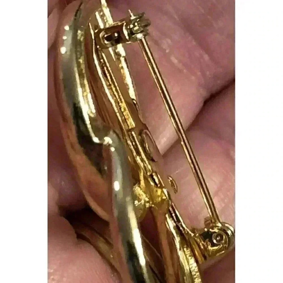Vintage Piscitelli Brooch Modernist Swirl Shiny Gold Plated 70s Broach 3" Long - Picture 5 of 6